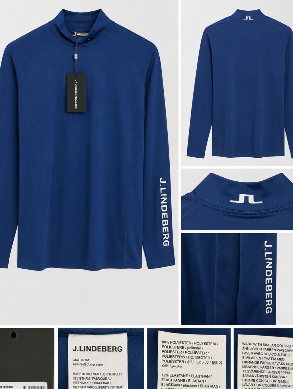J.Lindeberg Aello Soft Compression Shirt XI Blue Mock Neck Golf Athletic Base.